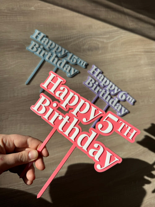 Personalised Acrylic Birthday Cake Topper - Any Age & Colour